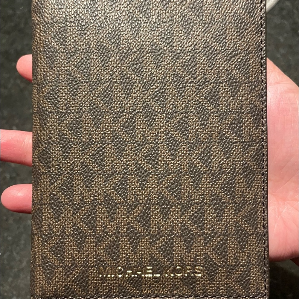 Michael Kors Brown Key and Card Holder with Geometric Pattern